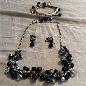 Elegant Black and Silver Beaded Necklace, bracelet, and earrings!
